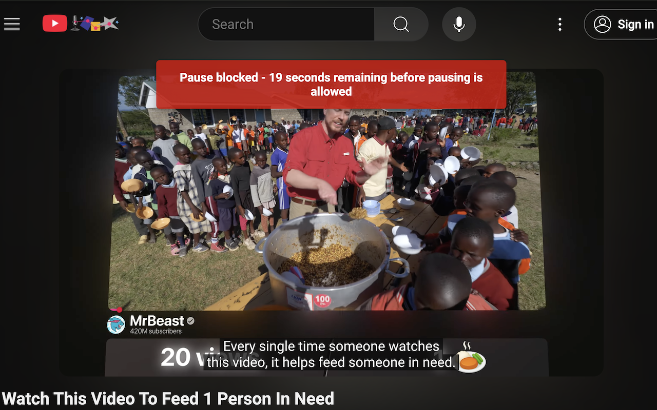 YouTube Pause Blocker in action